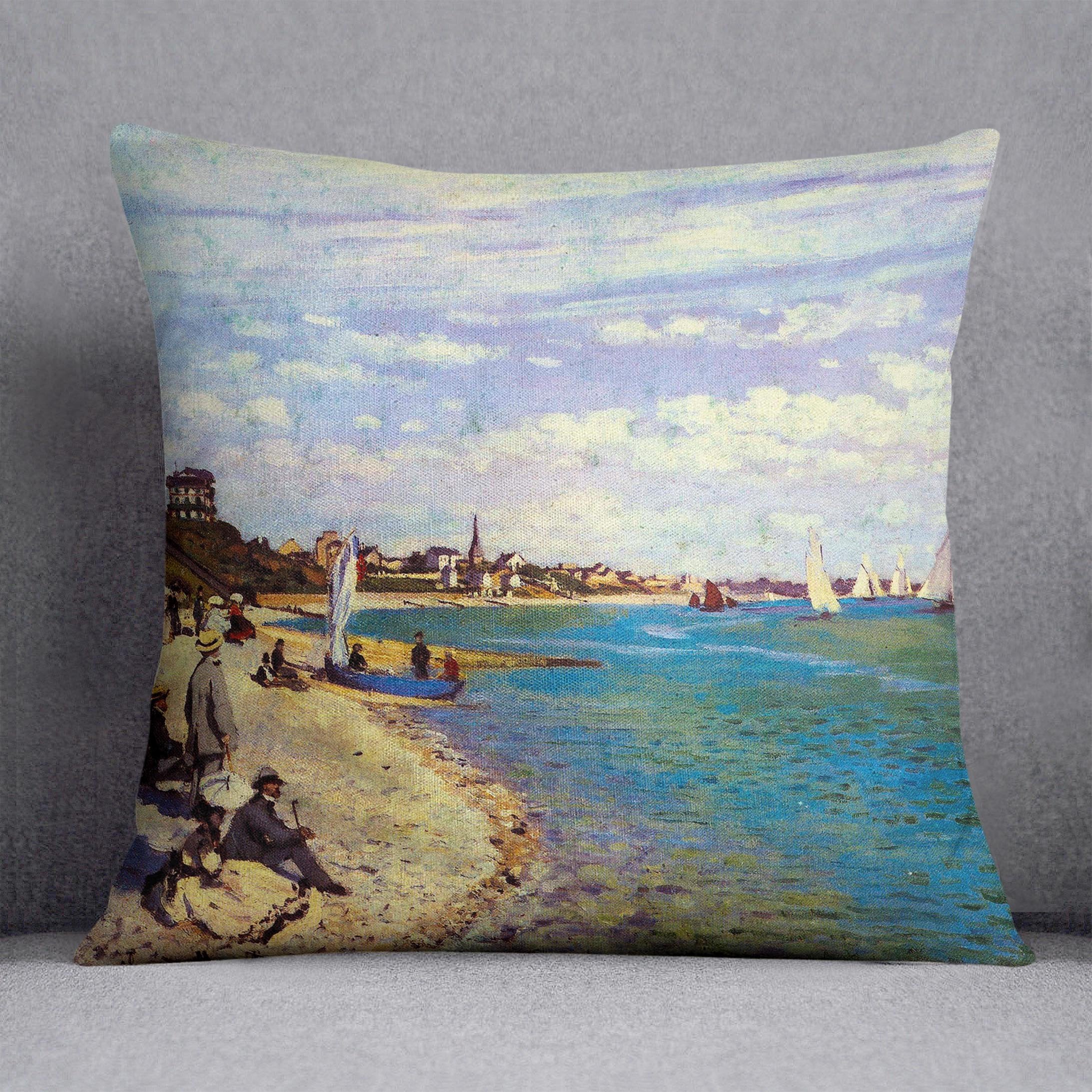 The Beach at Sainte Adresse by Monet Throw Pillow