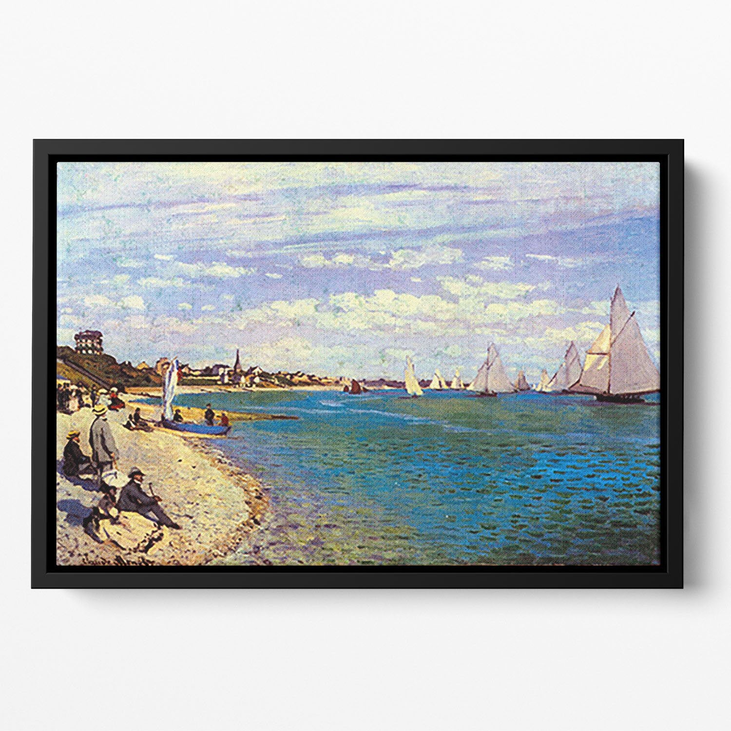 The Beach at Sainte Adresse by Monet Floating Framed Canvas