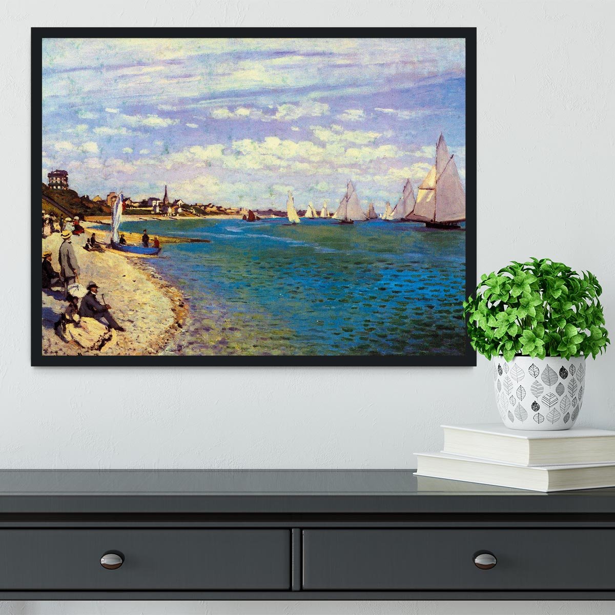 The Beach at Sainte Adresse by Monet Framed Print - Canvas Art Rocks - 2