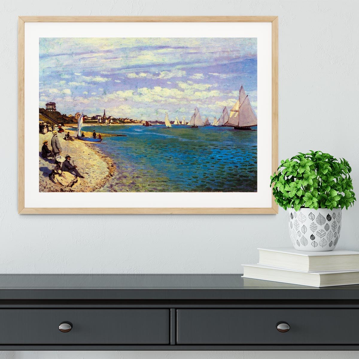 The Beach at Sainte Adresse by Monet Framed Print - Canvas Art Rocks - 3