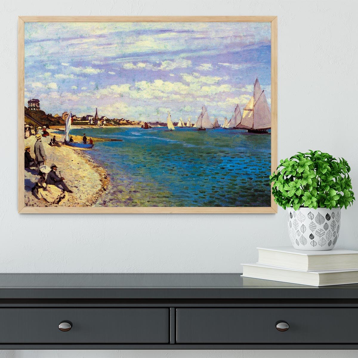 The Beach at Sainte Adresse by Monet Framed Print - Canvas Art Rocks - 4