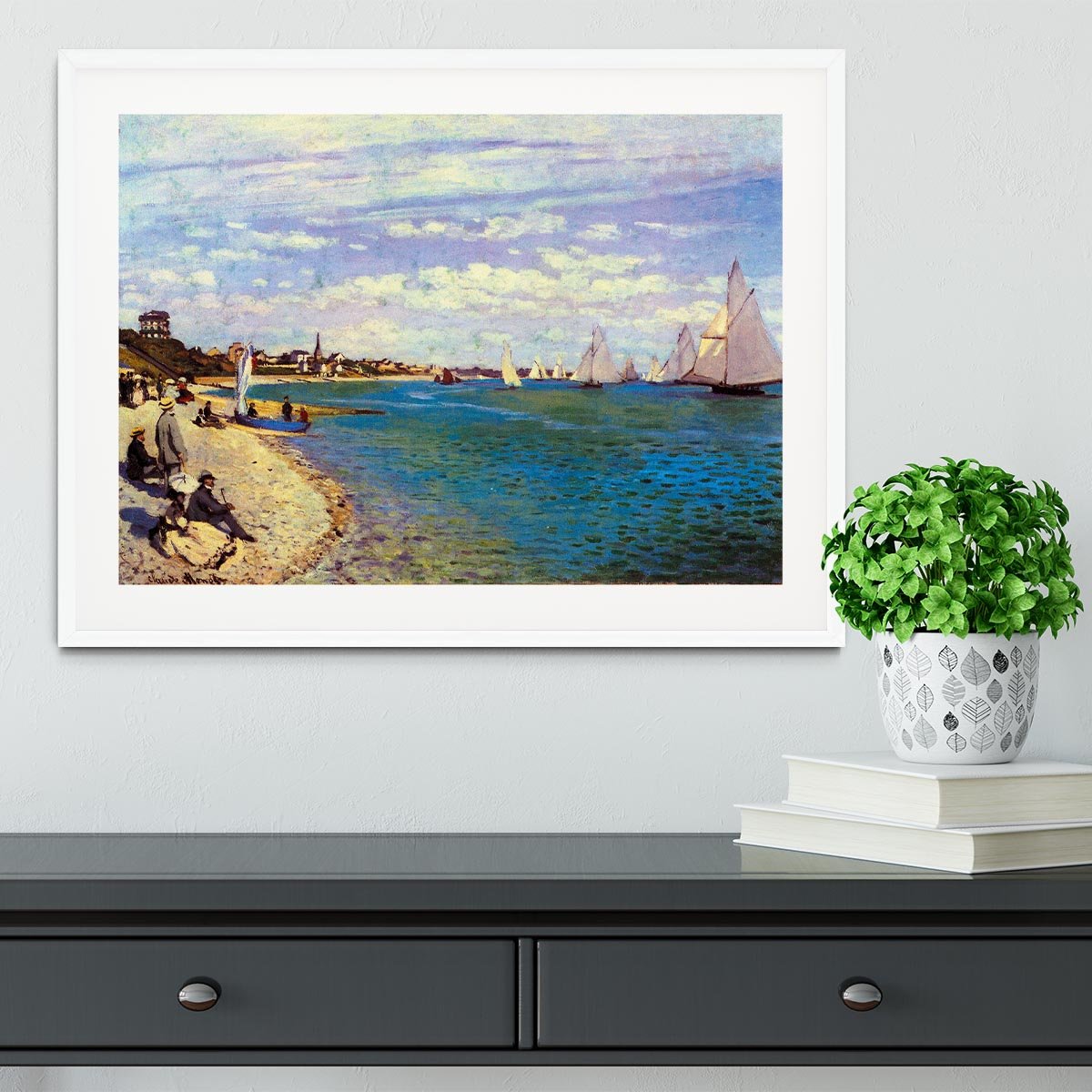 The Beach at Sainte Adresse by Monet Framed Print - Canvas Art Rocks - 5