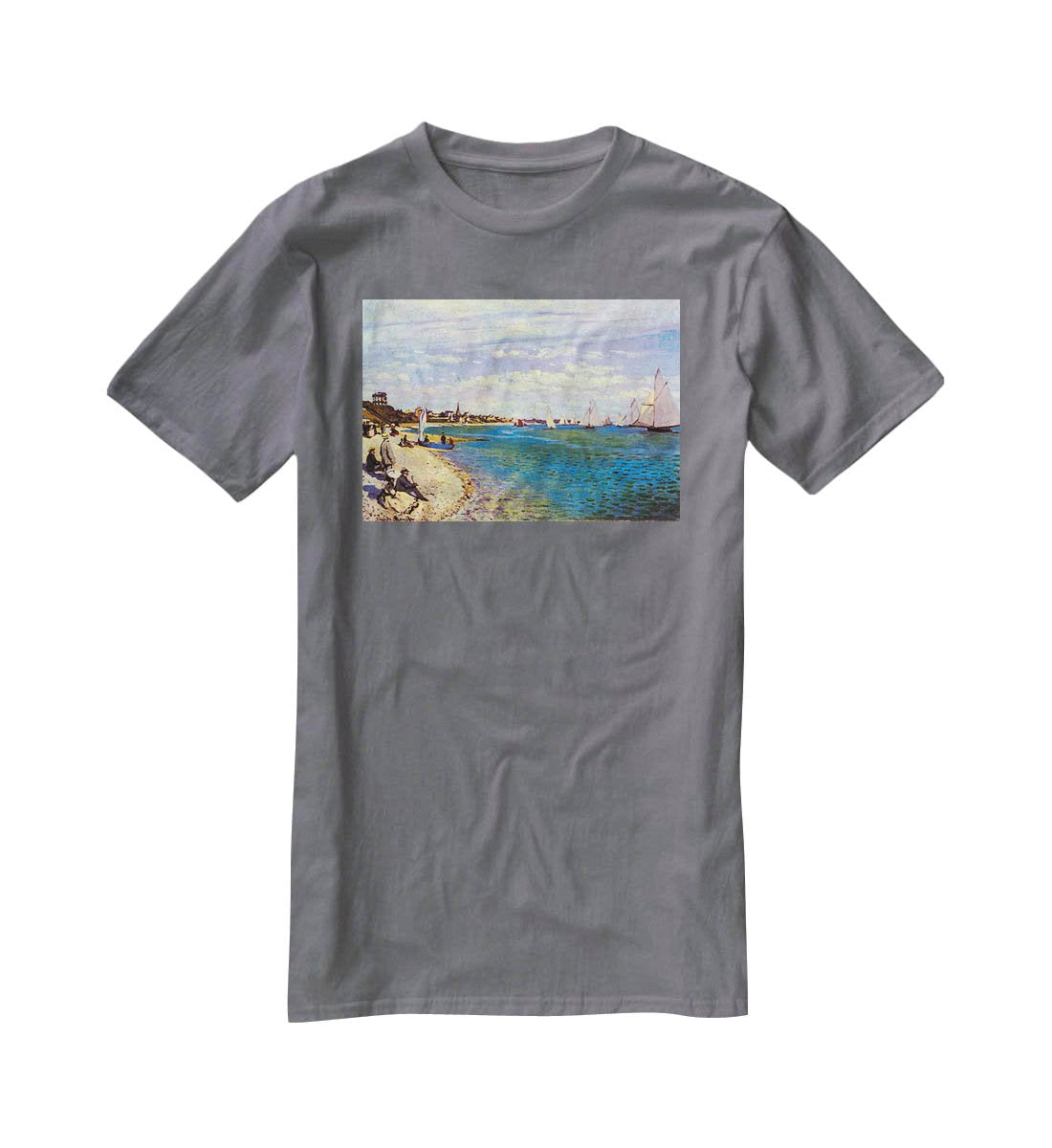 The Beach at Sainte Adresse by Monet T-Shirt - Canvas Art Rocks - 3