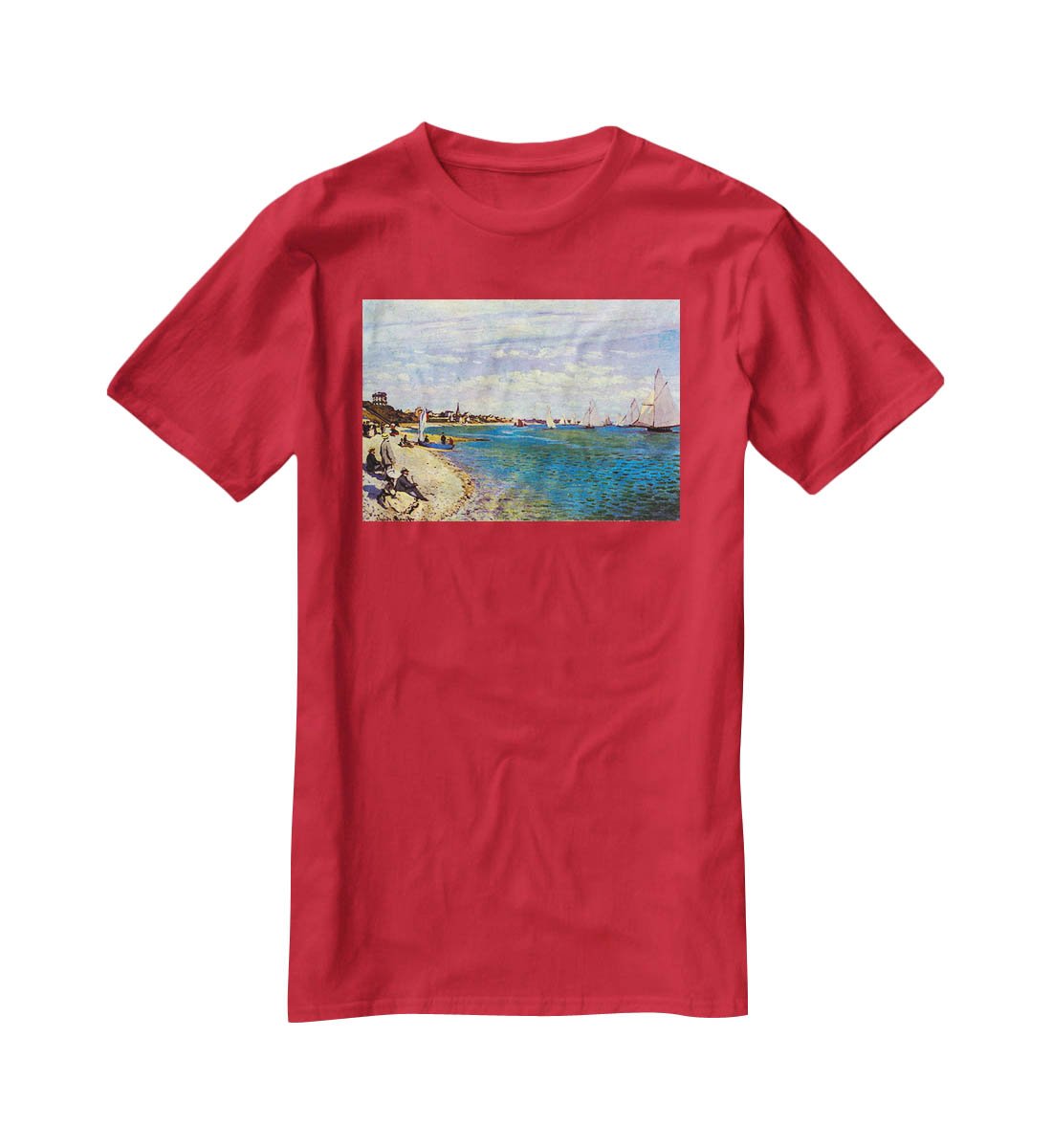 The Beach at Sainte Adresse by Monet T-Shirt - Canvas Art Rocks - 4