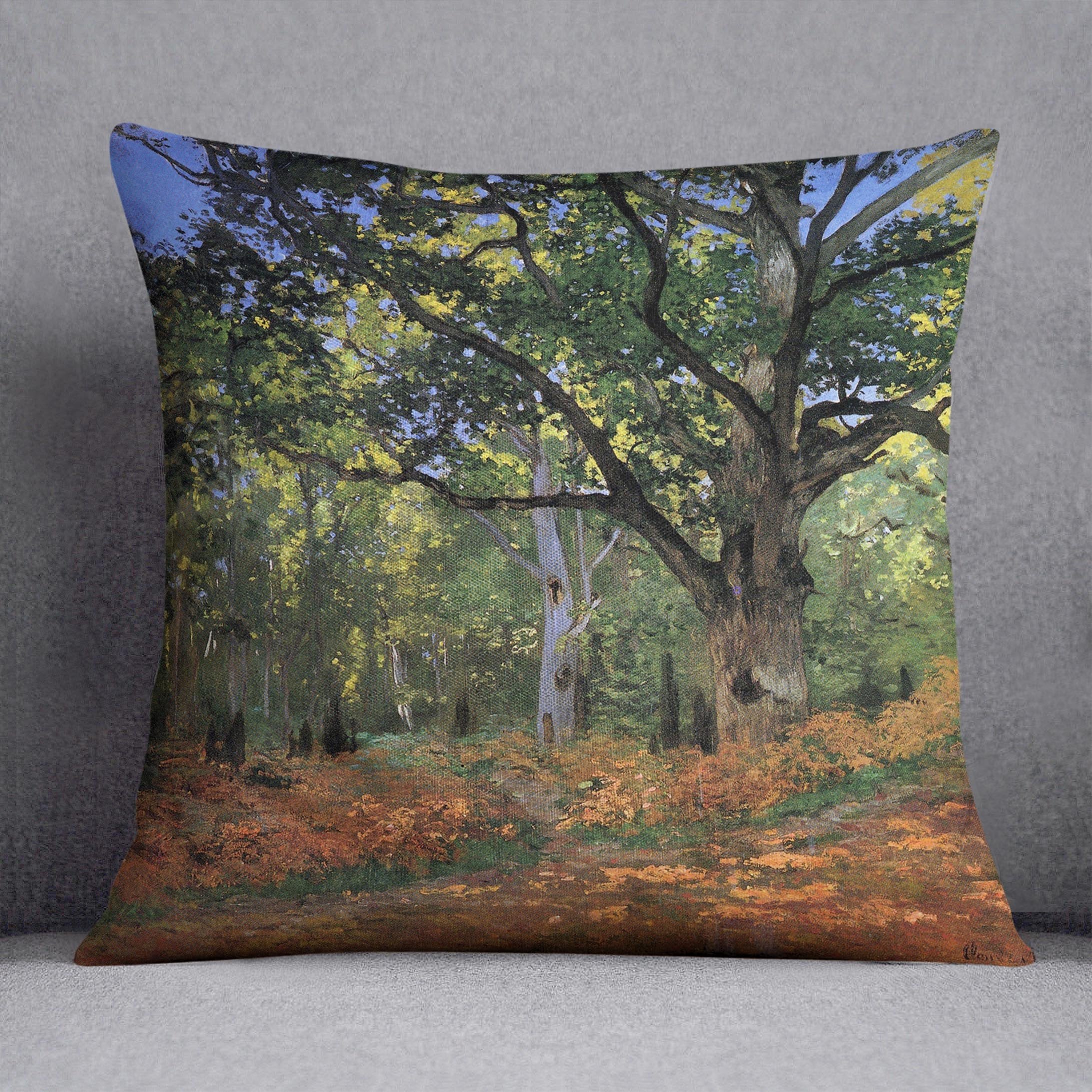 The Bodmer oak Fontainbleau forest by Monet Throw Pillow