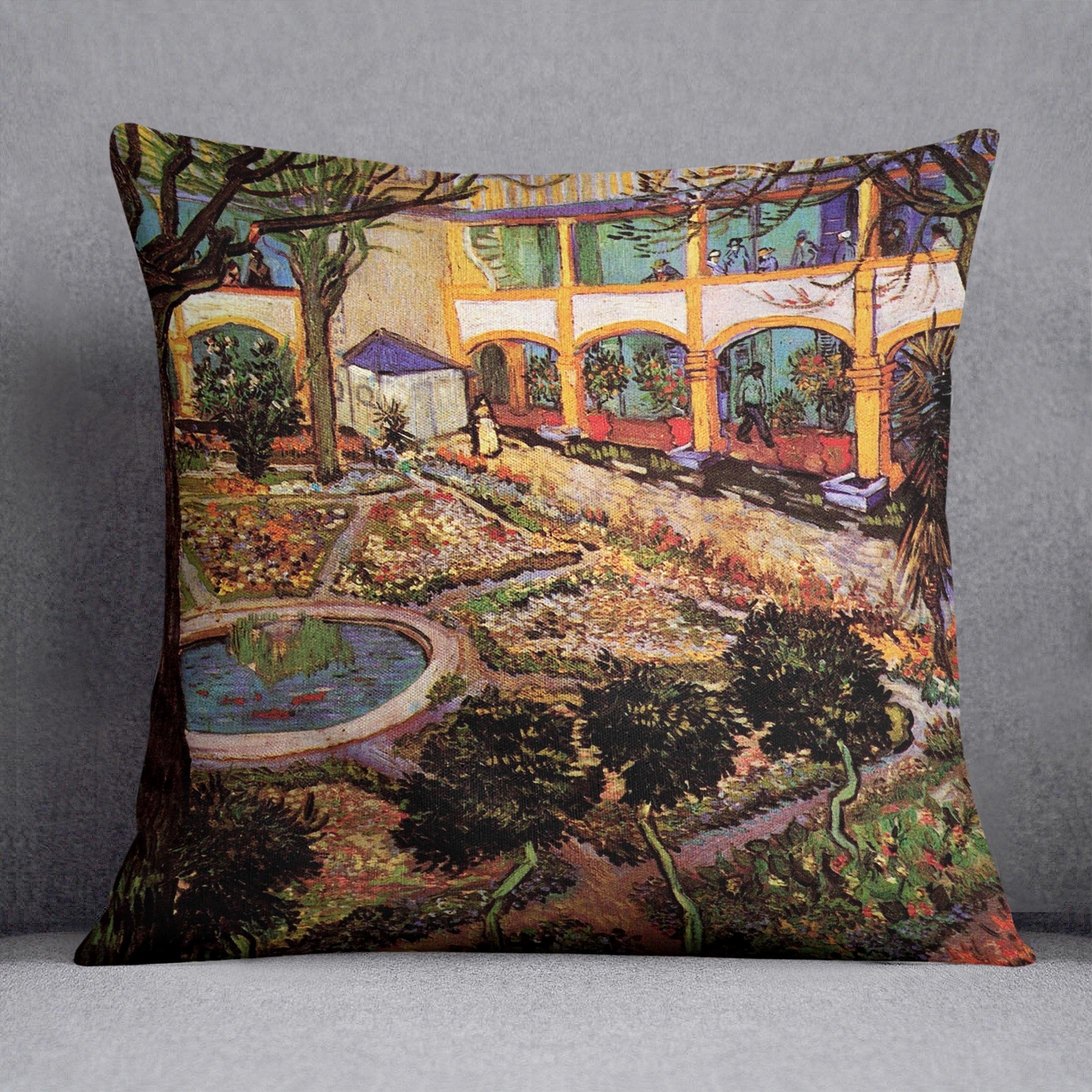The Courtyard of the Hospital at Arles by Van Gogh Throw Pillow
