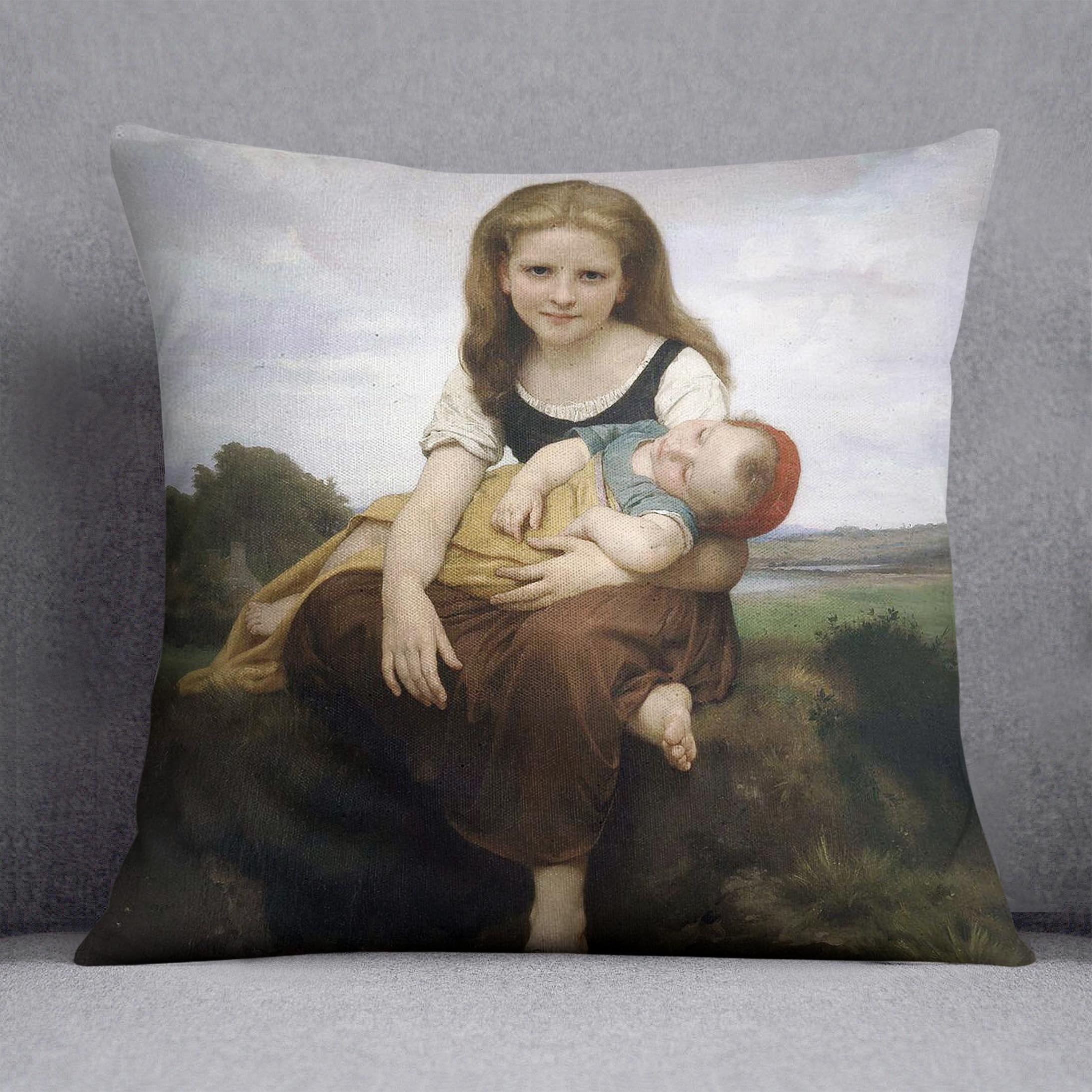 The Elder Sister By Bouguereau Throw Pillow
