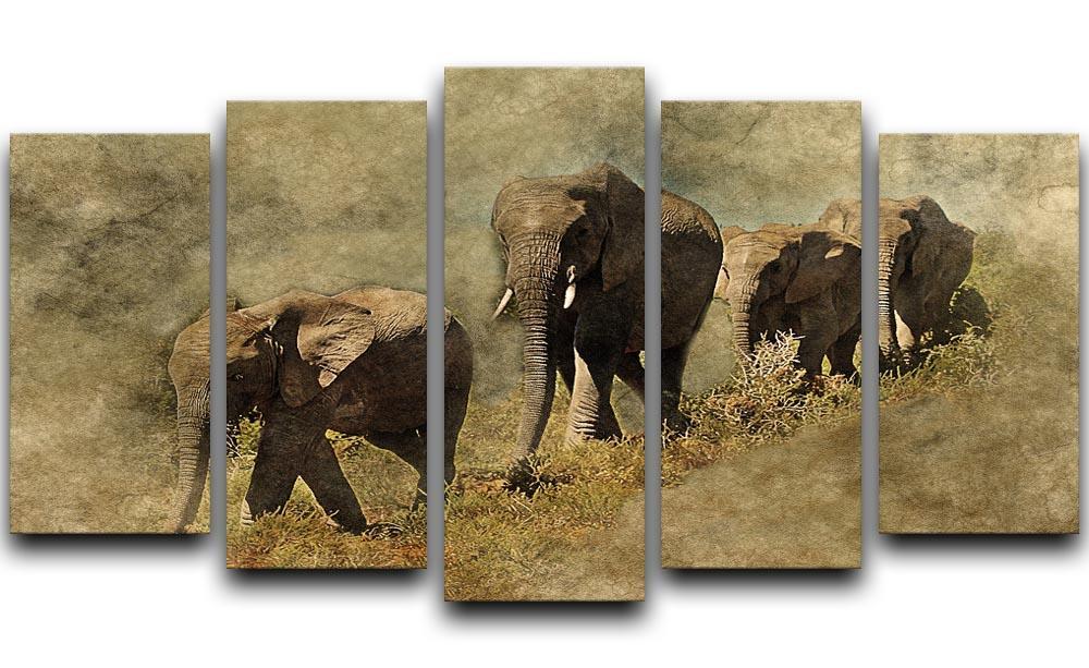 The Elephants March 5 Split Panel Canvas  - Canvas Art Rocks - 1