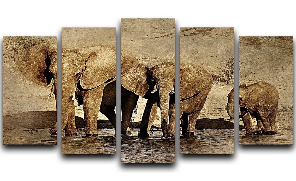 The Elephants March Version 2 5 Split Panel Canvas  - Canvas Art Rocks - 1