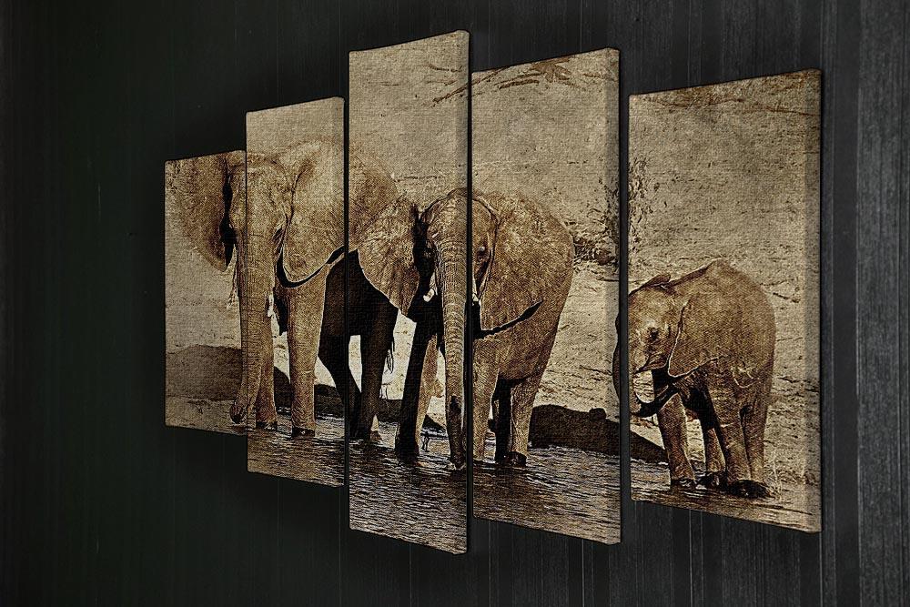 The Elephants March Version 2 5 Split Panel Canvas - Canvas Art Rocks - 2
