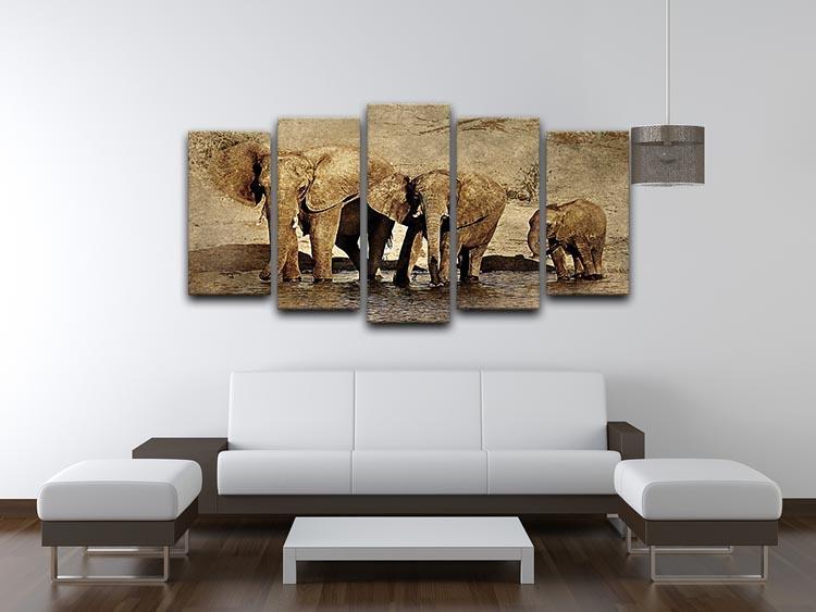 The Elephants March Version 2 5 Split Panel Canvas - Canvas Art Rocks - 3