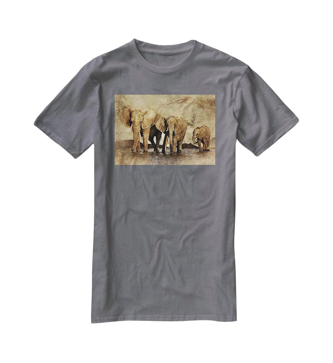 The Elephants March Version 2 T-Shirt - Canvas Art Rocks - 3