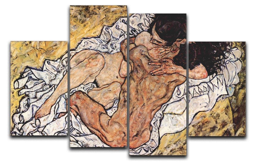 The Embrace by Egon Schiele 4 Split Panel Canvas - Canvas Art Rocks - 1