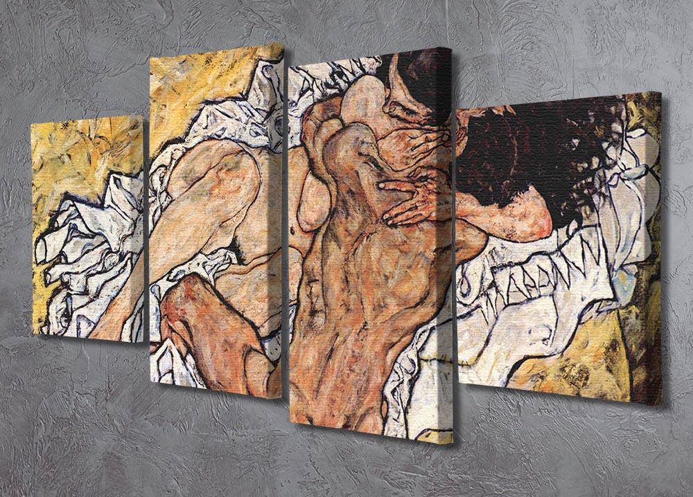 The Embrace by Egon Schiele 4 Split Panel Canvas - Canvas Art Rocks - 2
