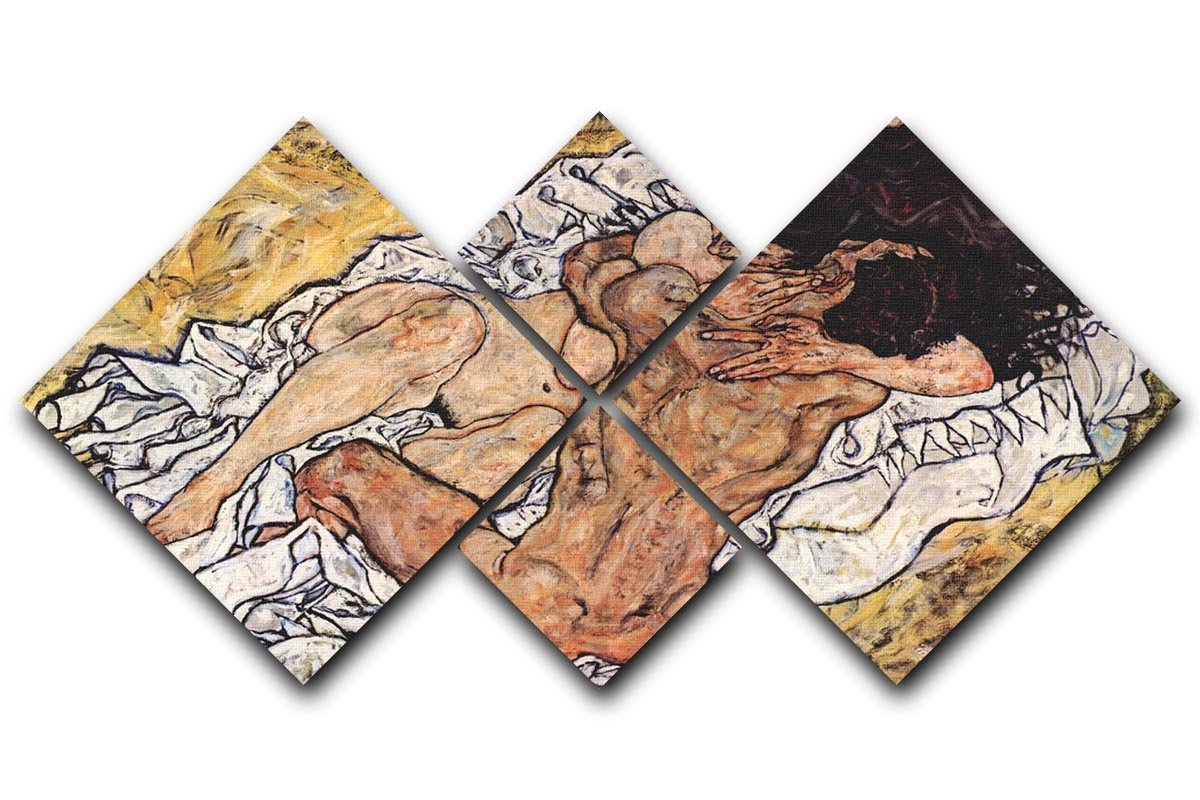 The Embrace by Egon Schiele 4 Square Multi Panel Canvas - Canvas Art Rocks - 1