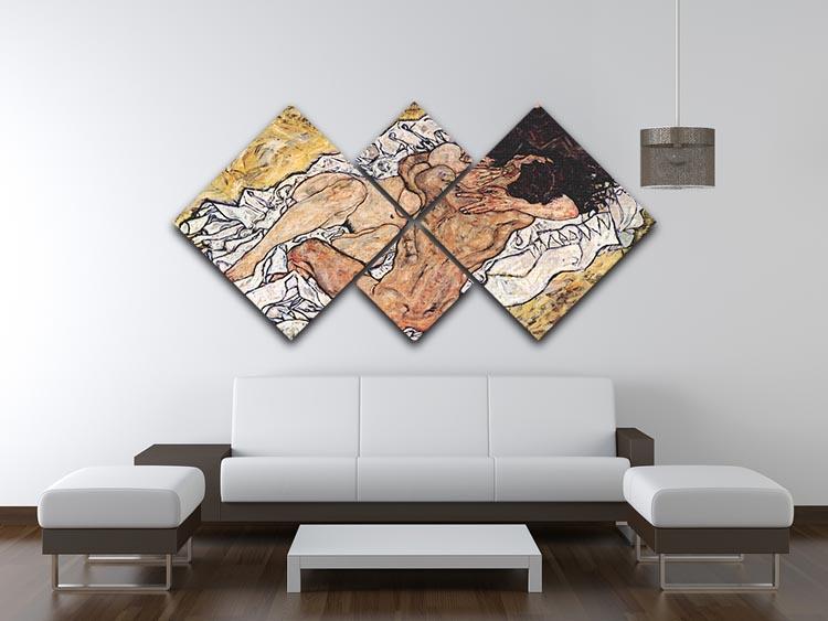 The Embrace by Egon Schiele 4 Square Multi Panel Canvas - Canvas Art Rocks - 3