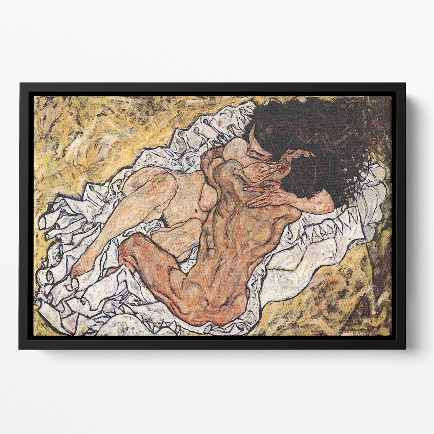 The Embrace by Egon Schiele Floating Framed Canvas