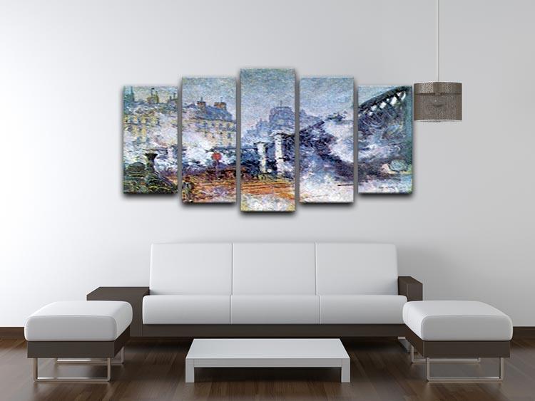 The Europe Bridge Saint Lazare station in Paris by Monet 5 Split Panel Canvas - Canvas Art Rocks - 3