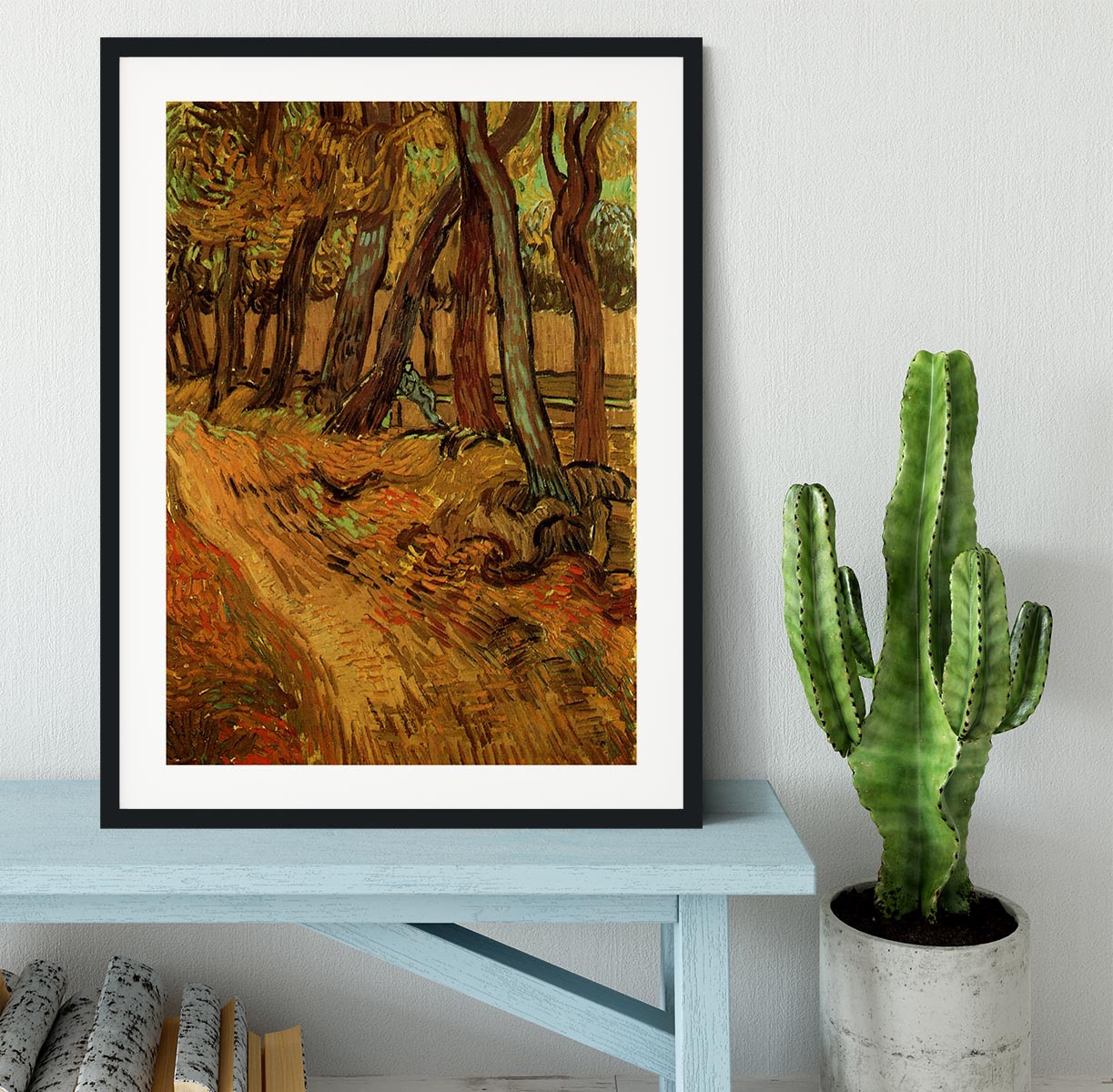 The Garden of Saint-Paul Hospital with Figure by Van Gogh Framed Print - Canvas Art Rocks - 1