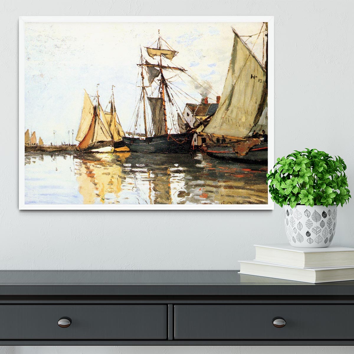The Honfleur Port by Monet Framed Print - Canvas Art Rocks -6