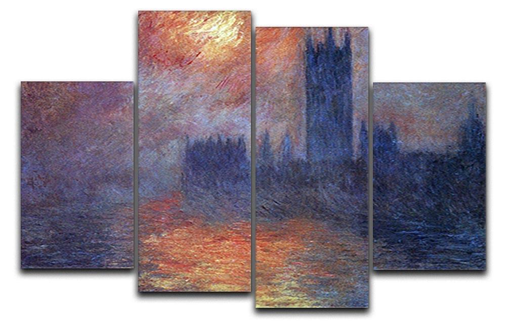 The Houses of Parliament Sunset by Monet 4 Split Panel Canvas  - Canvas Art Rocks - 1