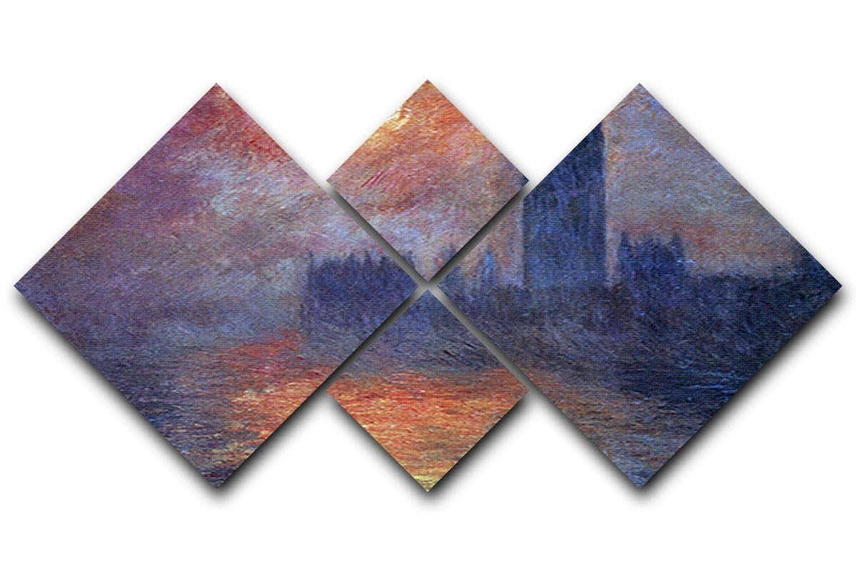 The Houses of Parliament Sunset by Monet 4 Square Multi Panel Canvas  - Canvas Art Rocks - 1