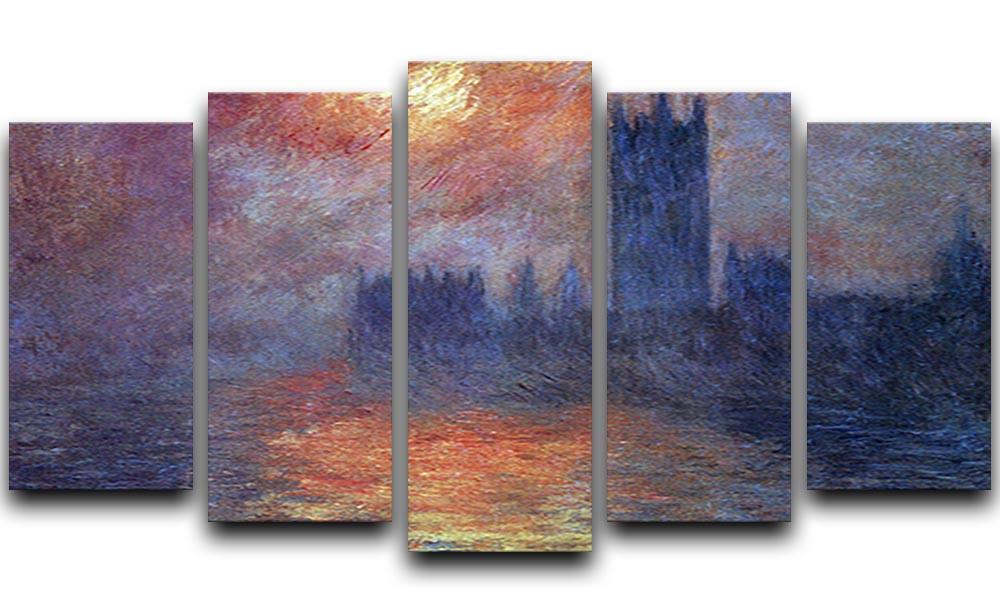 The Houses of Parliament Sunset by Monet 5 Split Panel Canvas  - Canvas Art Rocks - 1