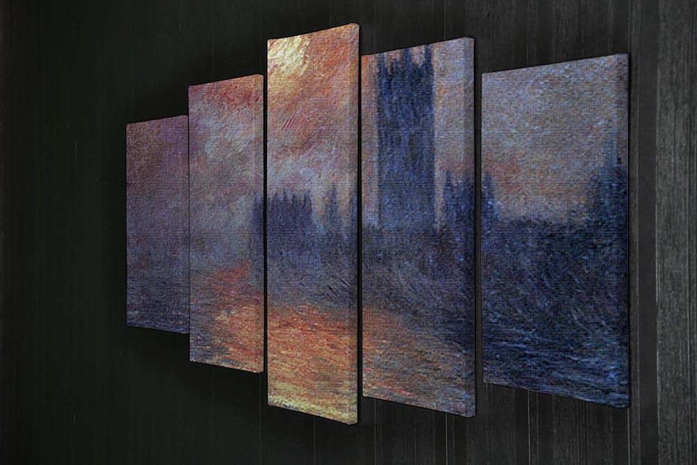The Houses of Parliament Sunset by Monet 5 Split Panel Canvas - Canvas Art Rocks - 2