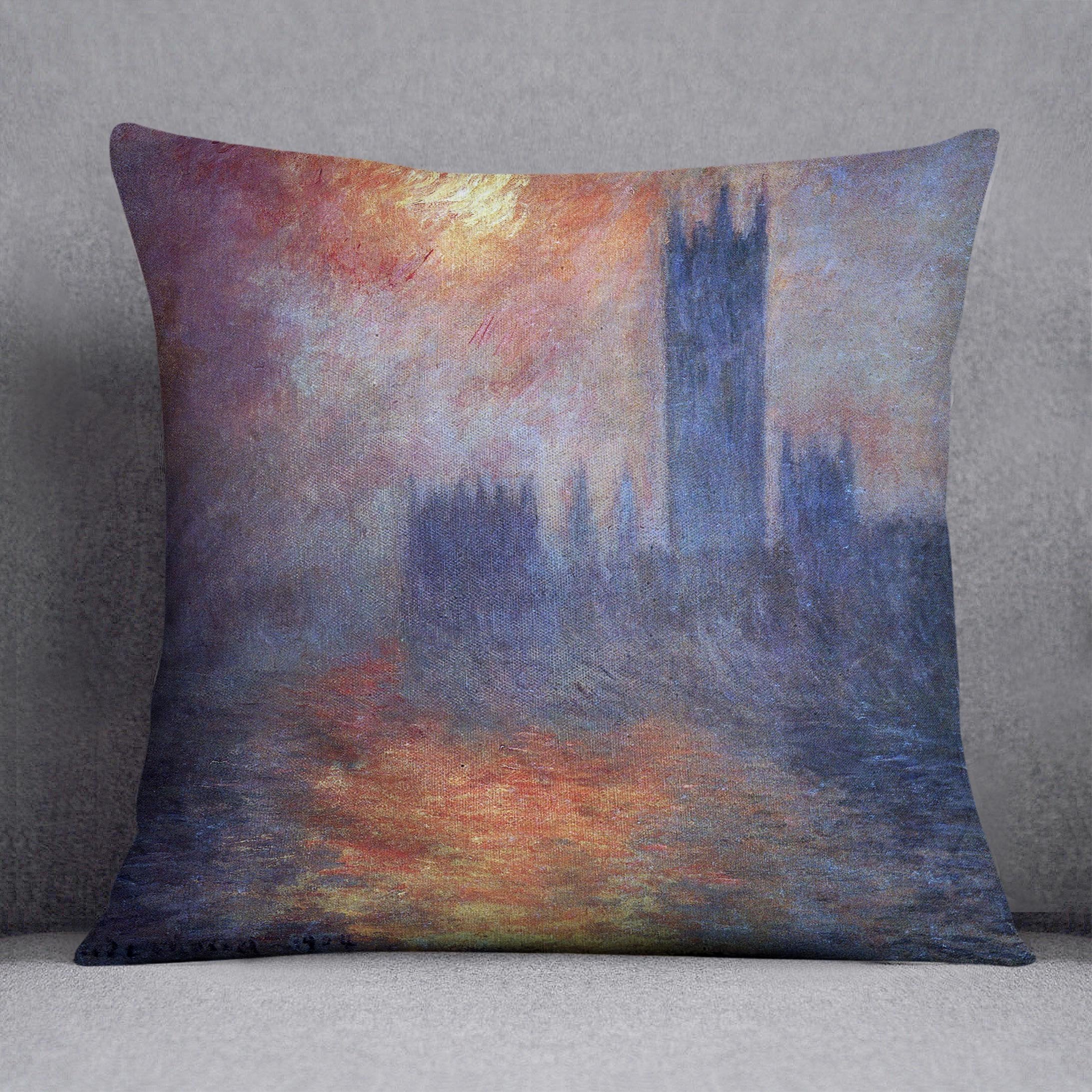 The Houses of Parliament Sunset by Monet Throw Pillow