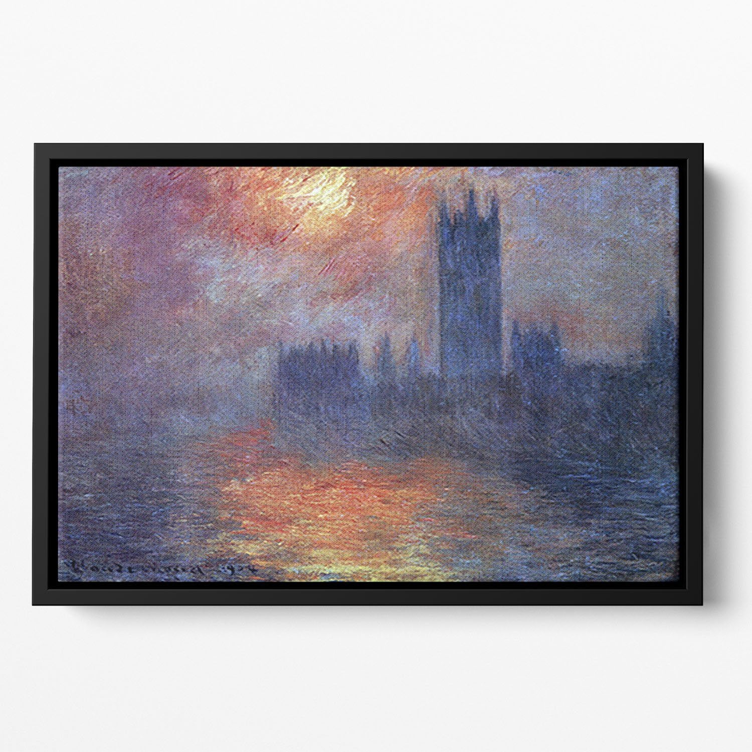 The Houses of Parliament Sunset by Monet Floating Framed Canvas
