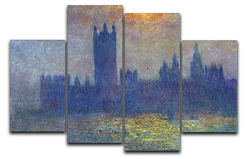 The Houses of Parliament sunlight in the fog by Monet 4 Split Panel Canvas  - Canvas Art Rocks - 1