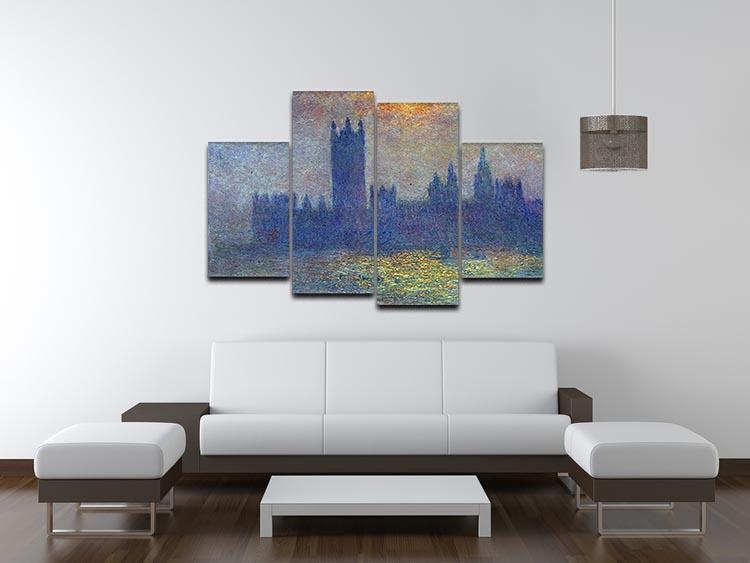 The Houses of Parliament sunlight in the fog by Monet 4 Split Panel Canvas - Canvas Art Rocks - 3