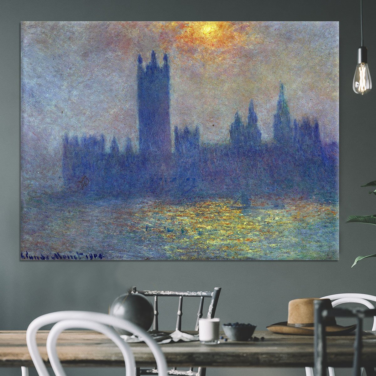The Houses of Parliament sunlight in the fog by Monet Canvas Print or Poster