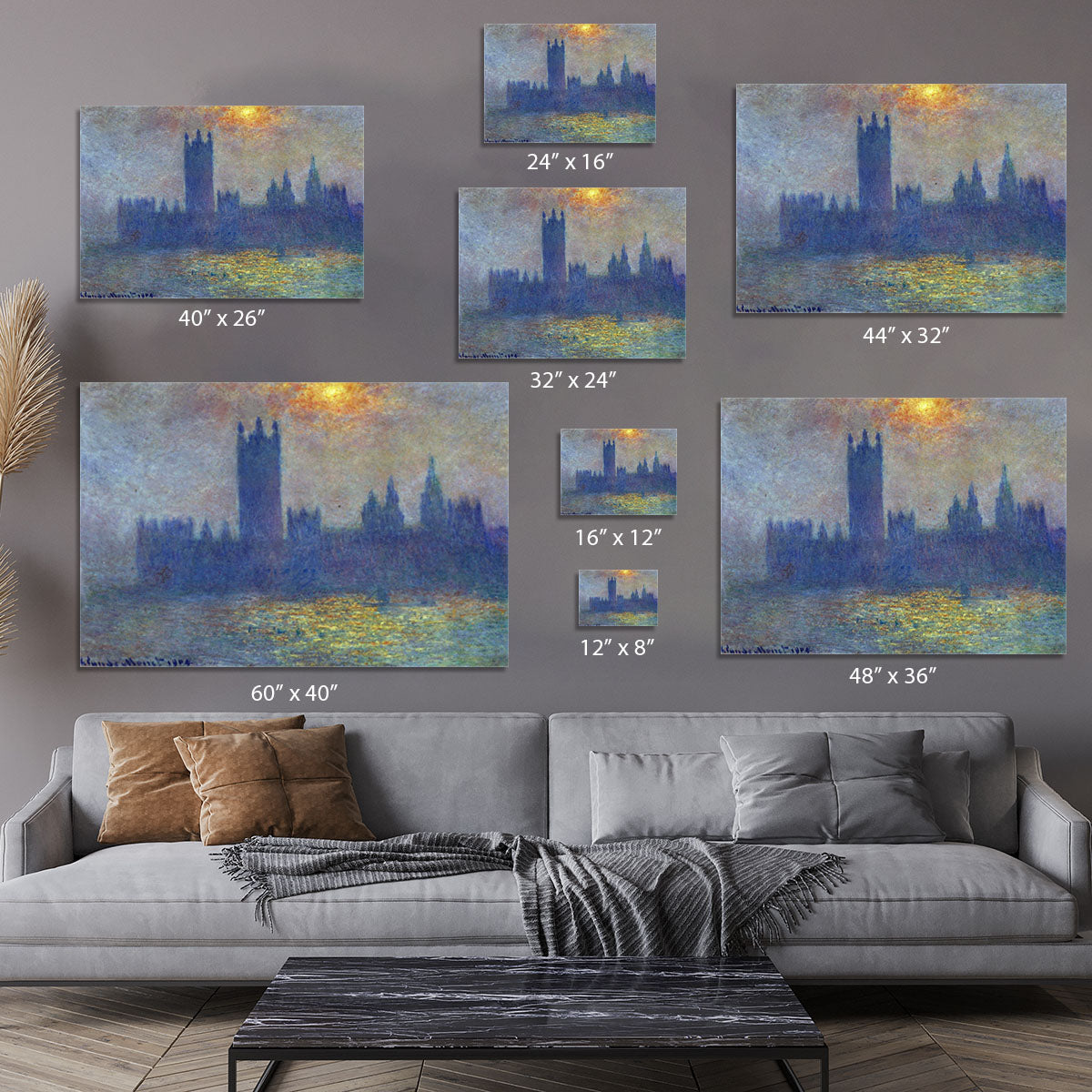 The Houses of Parliament sunlight in the fog by Monet Canvas Print or Poster - Canvas Art Rocks - 7