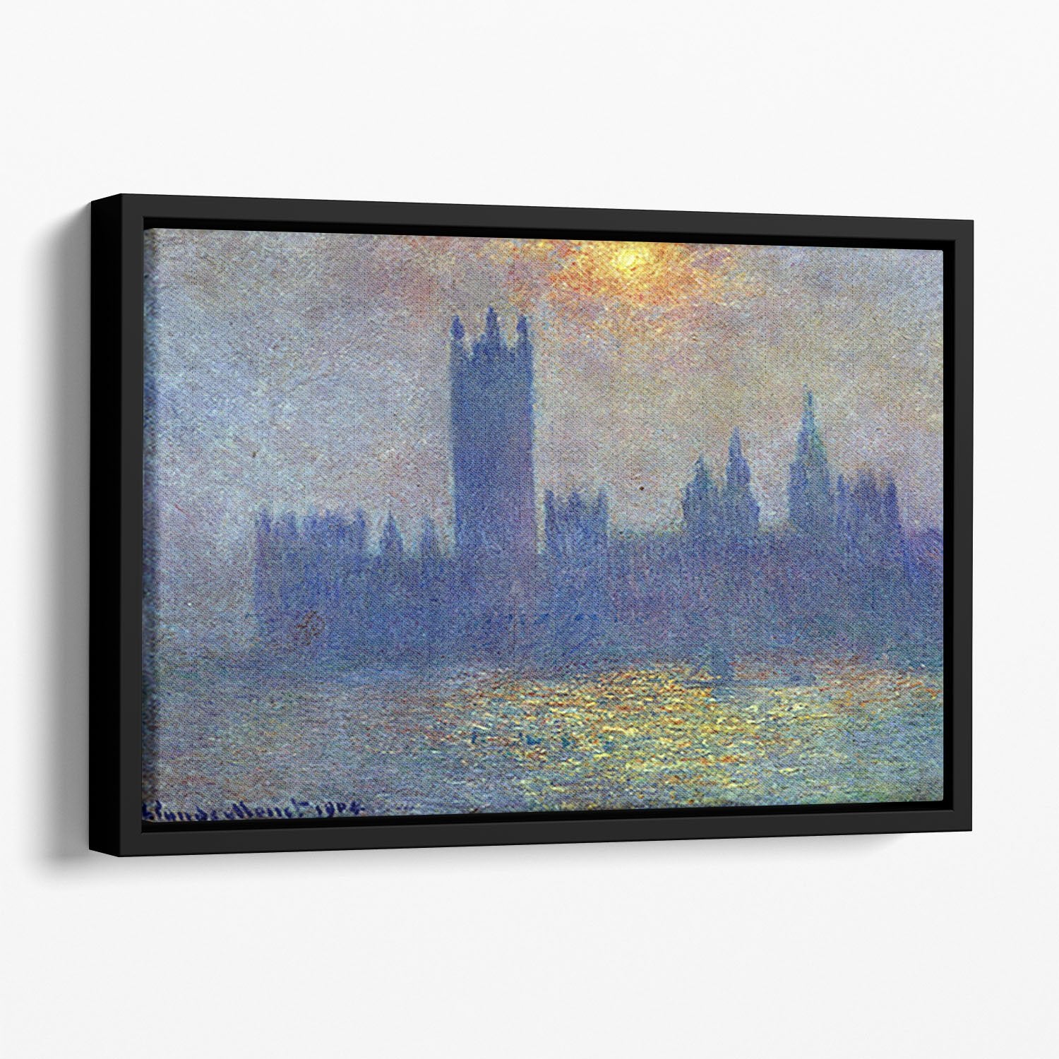 The Houses of Parliament sunlight in the fog by Monet Floating Framed Canvas
