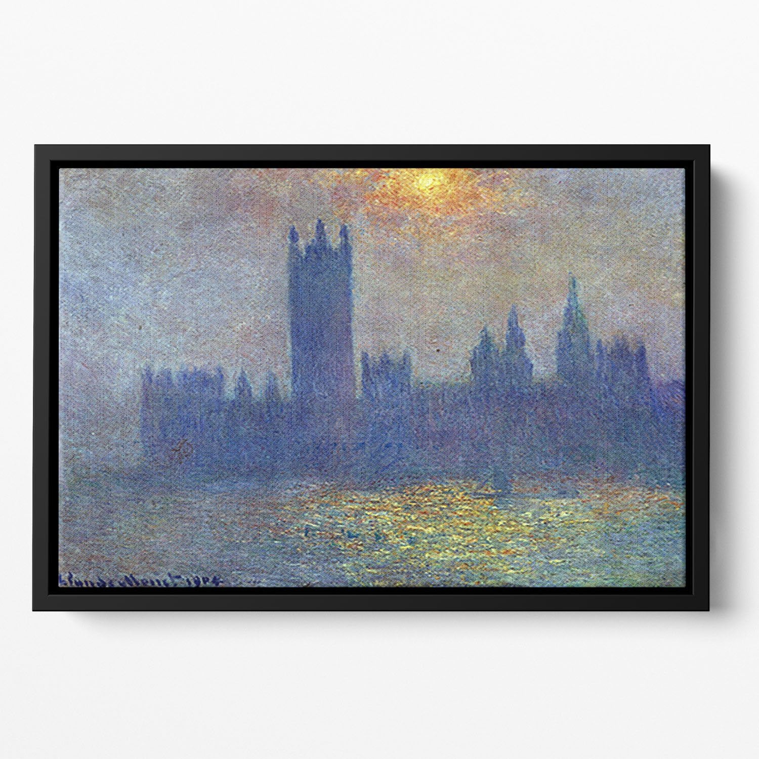 The Houses of Parliament sunlight in the fog by Monet Floating Framed Canvas