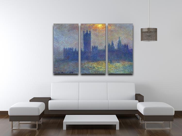 The Houses of Parliament sunlight in the fog by Monet Split Panel Canvas Print - Canvas Art Rocks - 4