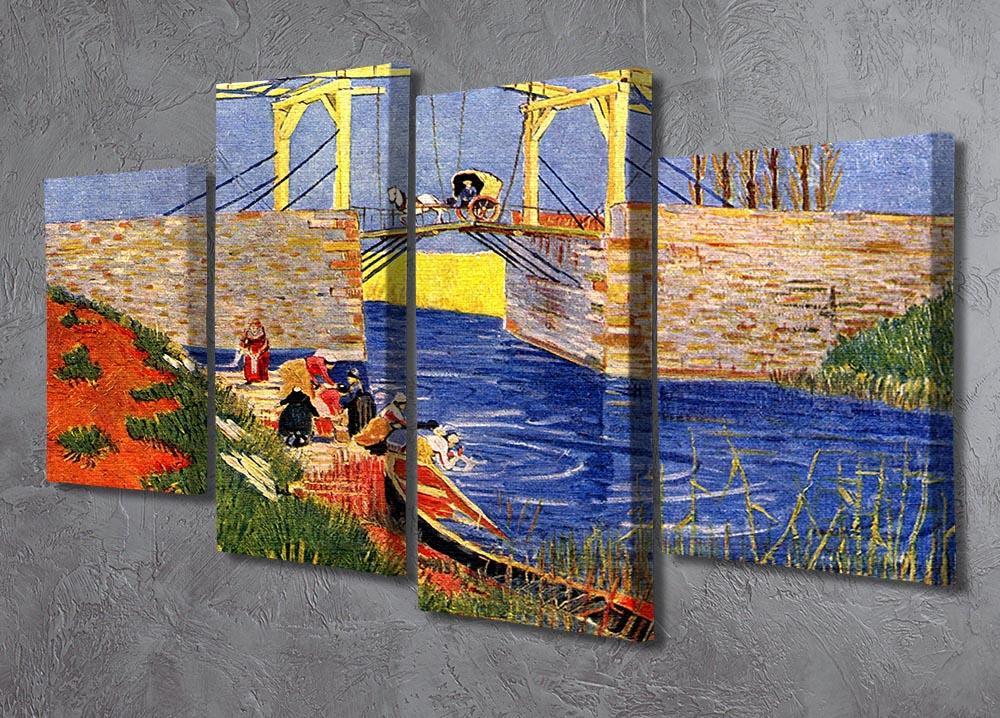 The Langlois Bridge at Arles with Women Washing by Van Gogh 4 Split Panel Canvas - Canvas Art Rocks - 2