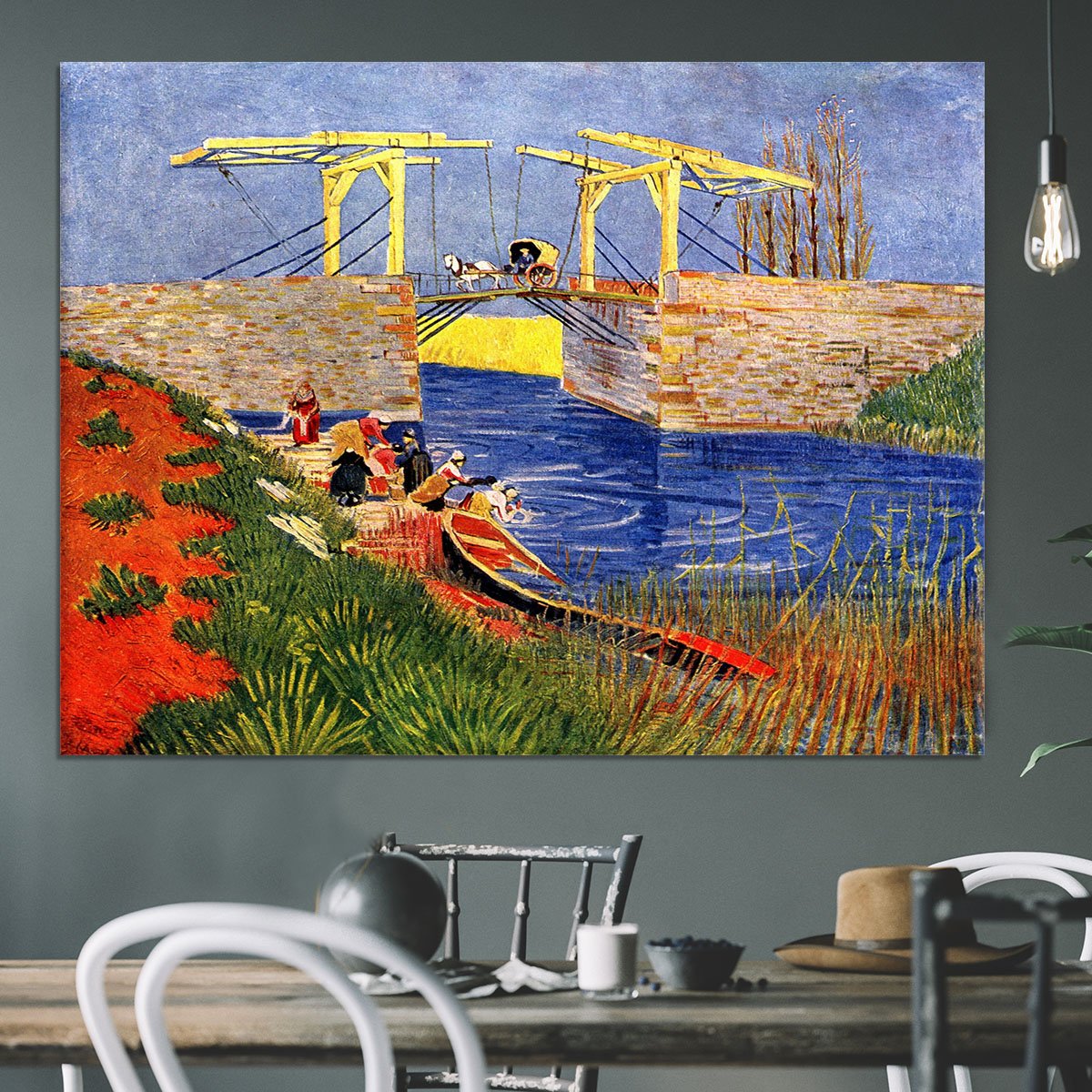 The Langlois Bridge at Arles with Women Washing by Van Gogh Canvas Print or Poster