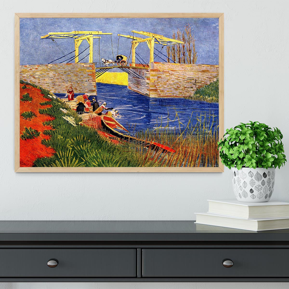 The Langlois Bridge at Arles with Women Washing by Van Gogh Framed Print - Canvas Art Rocks - 4