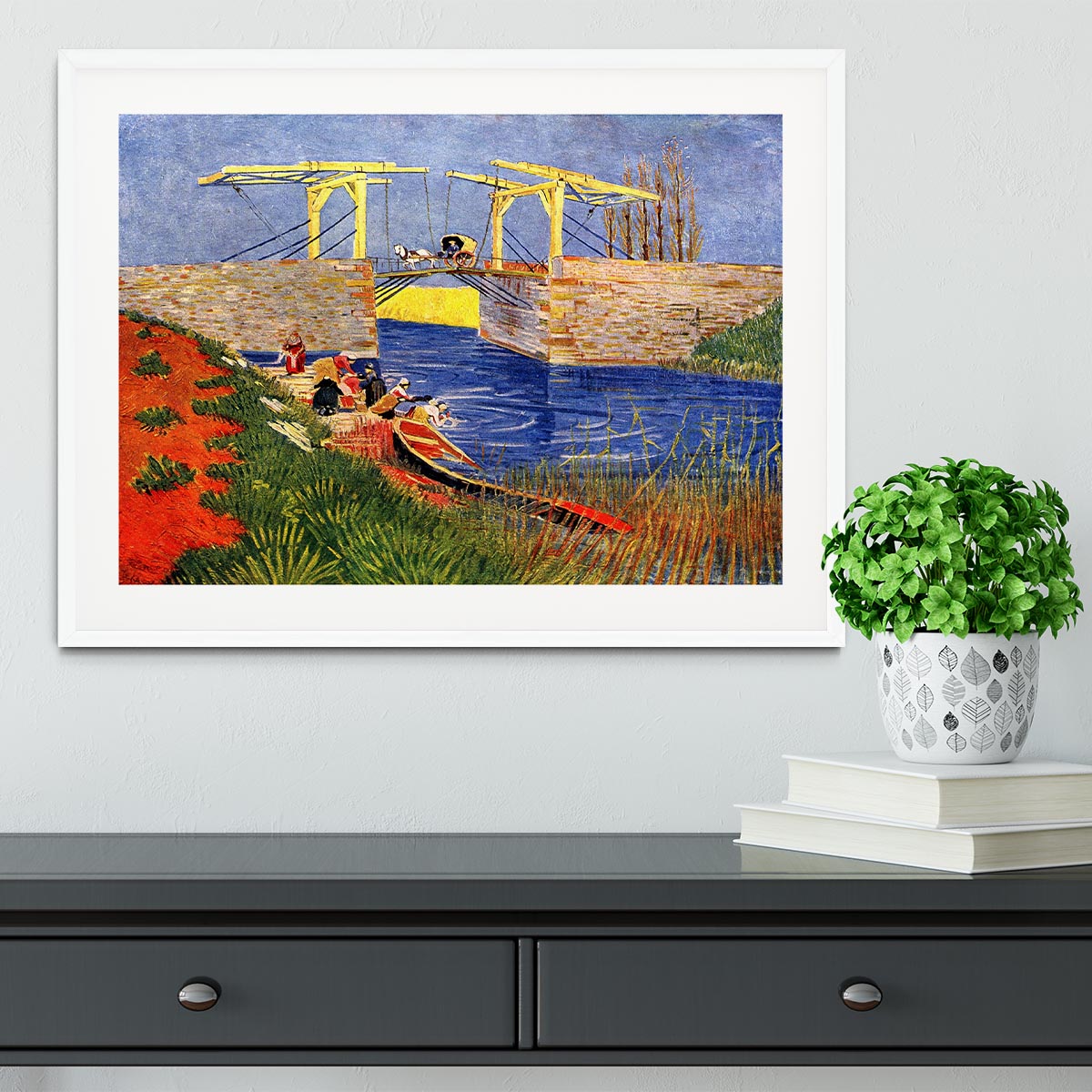 The Langlois Bridge at Arles with Women Washing by Van Gogh Framed Print - Canvas Art Rocks - 5