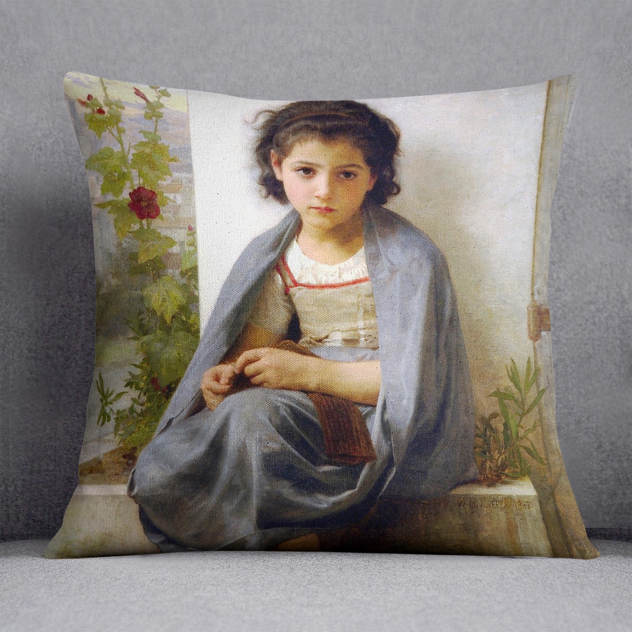 The Little Knitter By Bouguereau Throw Pillow