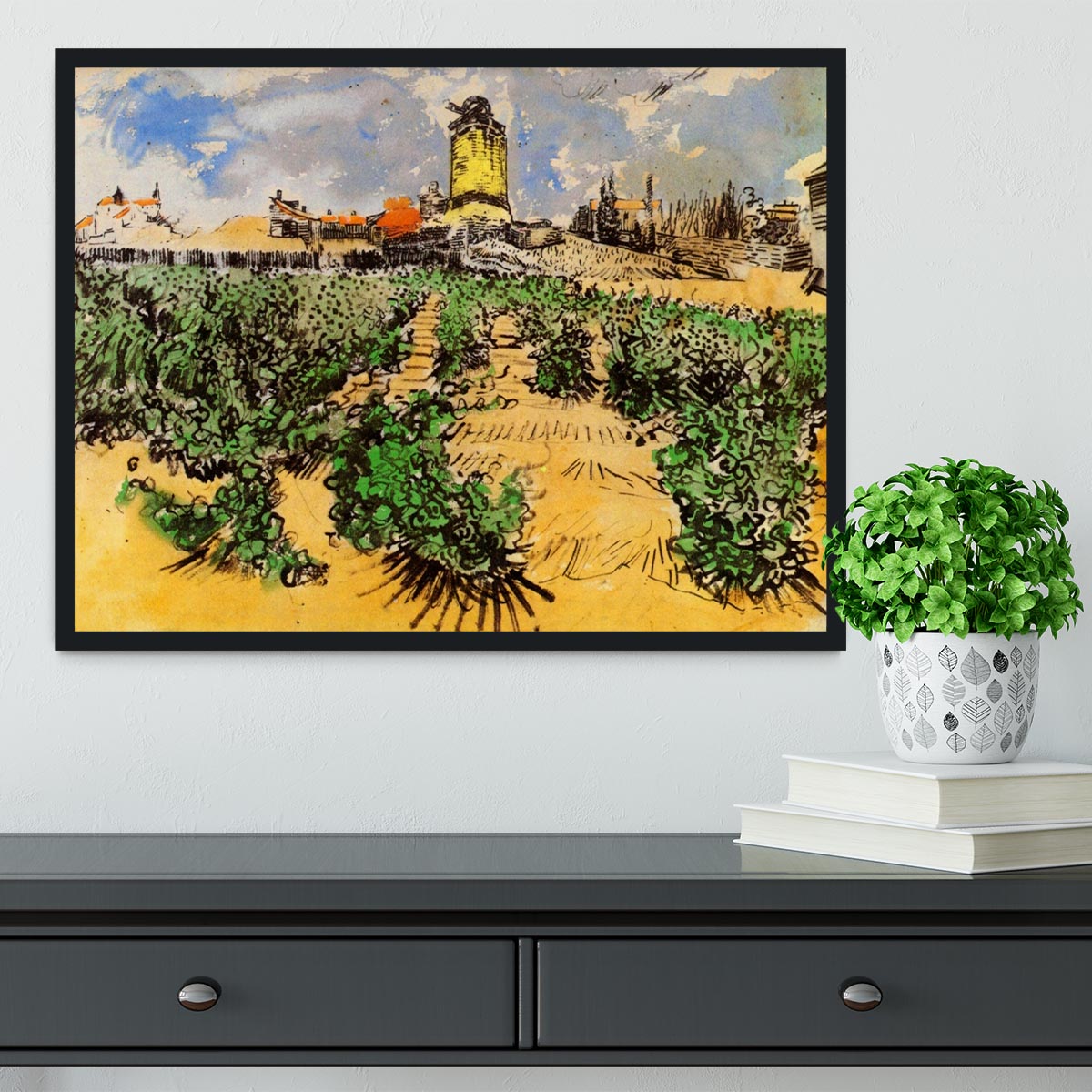 The Mill of Alphonse Daudet at Fontevielle by Van Gogh Framed Print - Canvas Art Rocks - 2