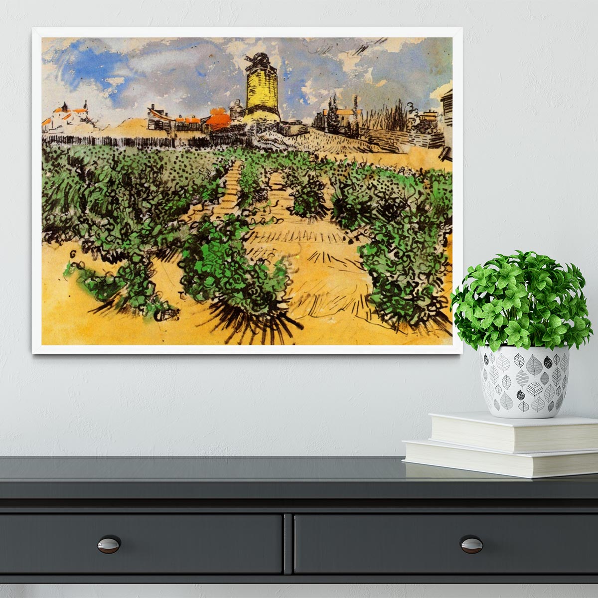 The Mill of Alphonse Daudet at Fontevielle by Van Gogh Framed Print - Canvas Art Rocks -6