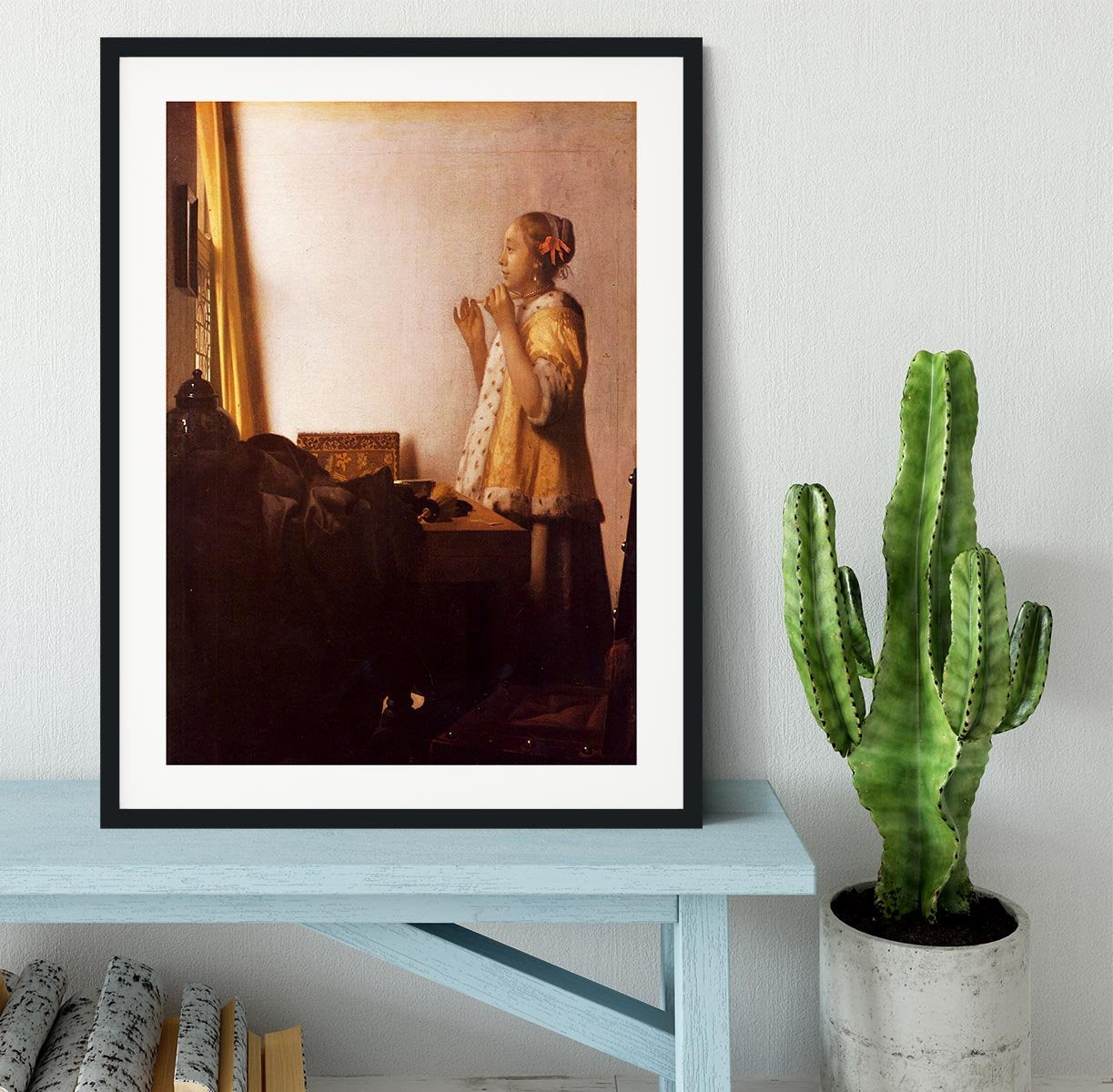 The Pearl Necklace by Vermeer Framed Print - Canvas Art Rocks - 1