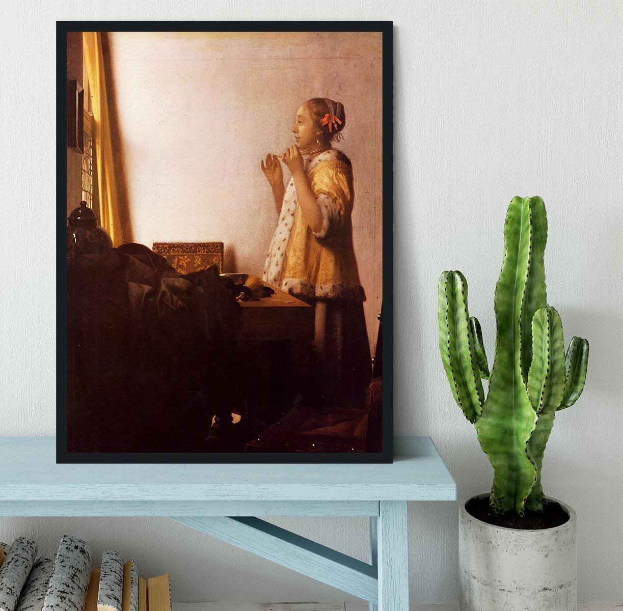 The Pearl Necklace by Vermeer Framed Print - Canvas Art Rocks - 2