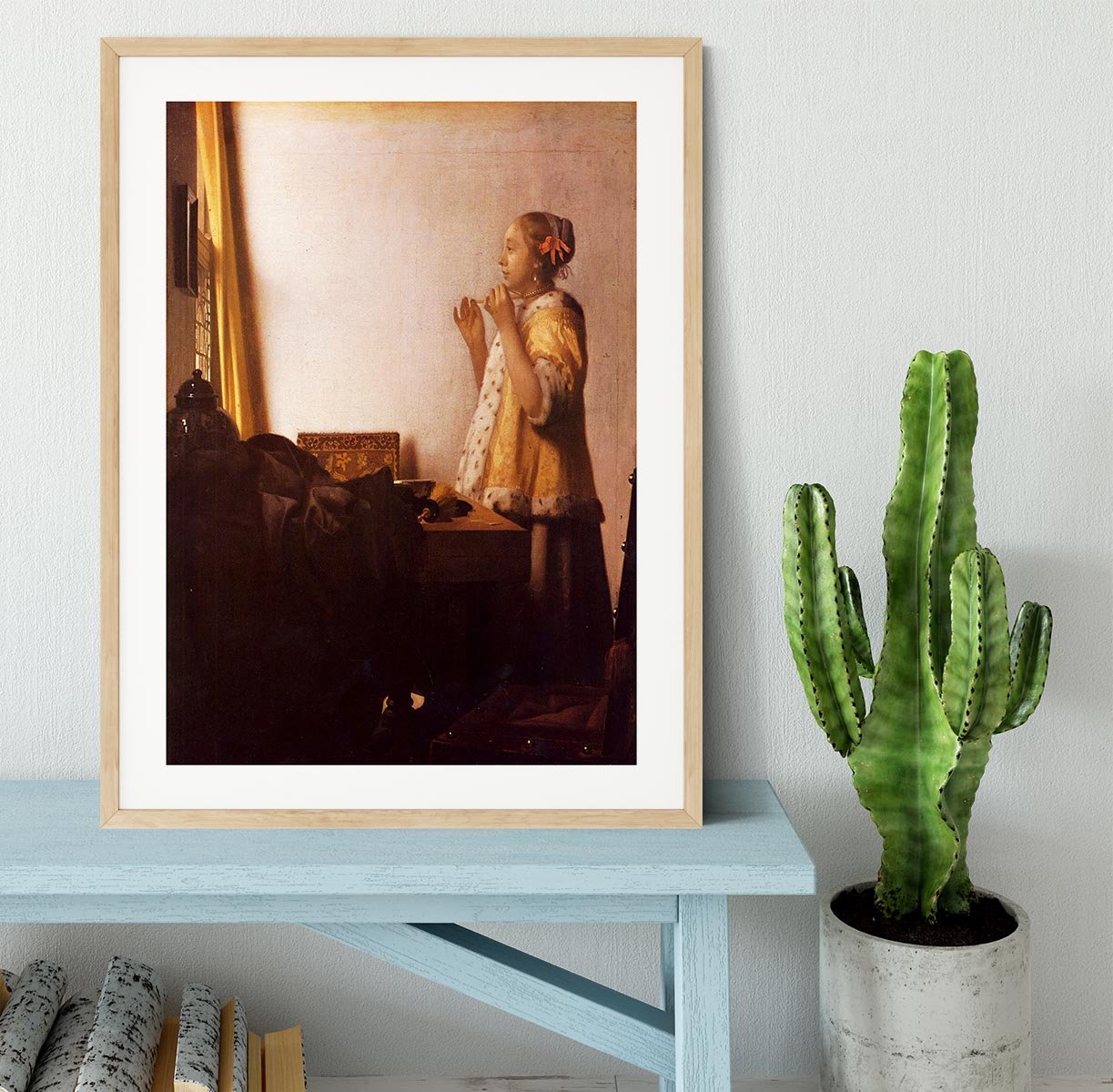 The Pearl Necklace by Vermeer Framed Print - Canvas Art Rocks - 3