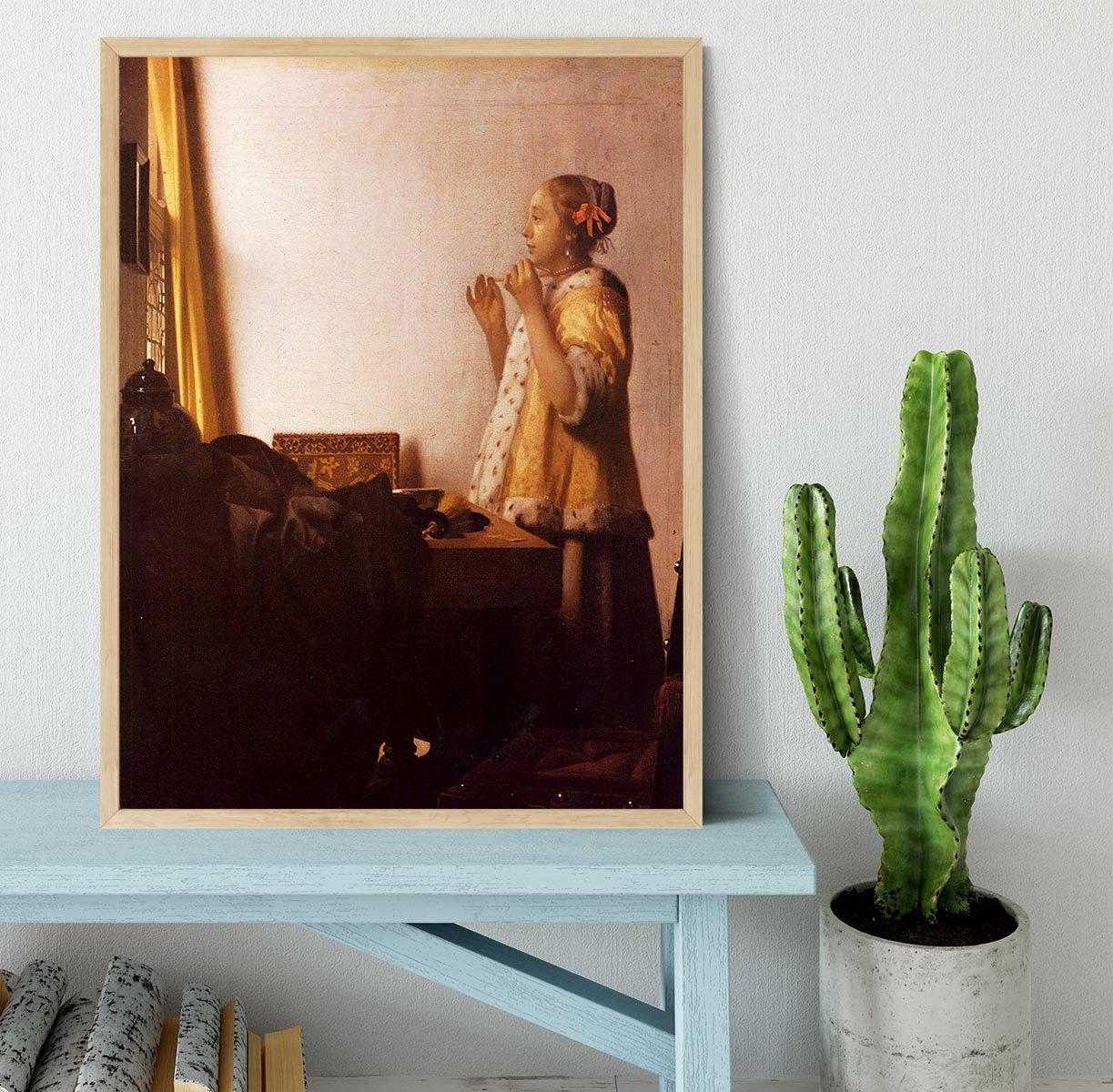 The Pearl Necklace by Vermeer Framed Print - Canvas Art Rocks - 4