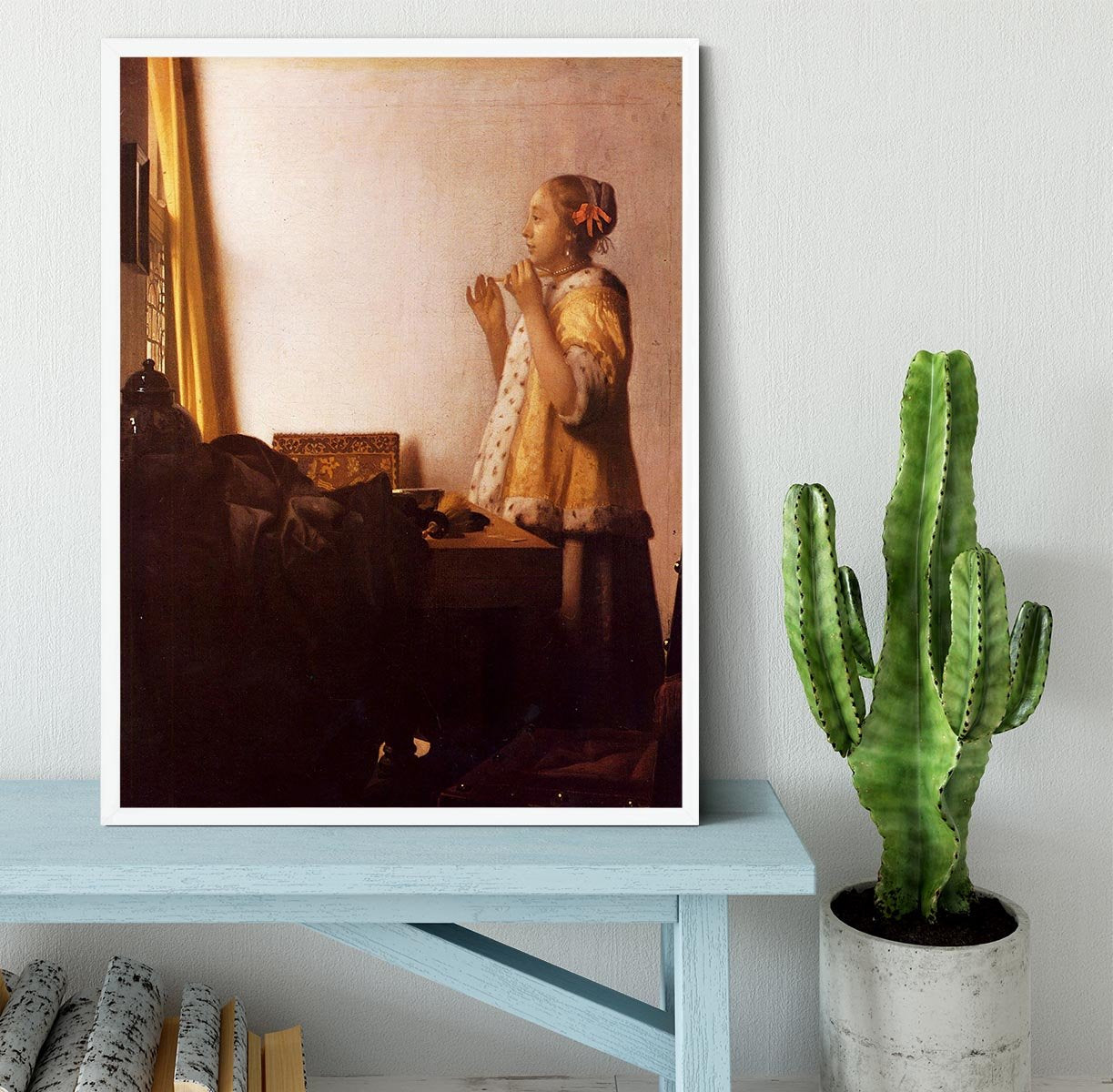 The Pearl Necklace by Vermeer Framed Print - Canvas Art Rocks -6