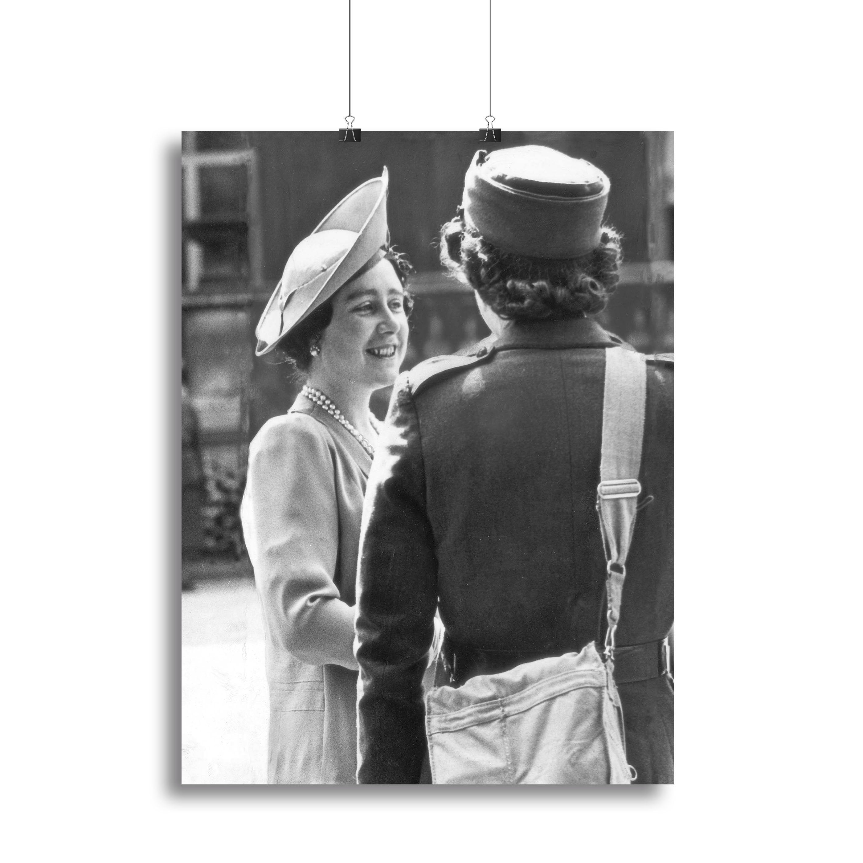 The Queen Mother inspecting WW2 service members Canvas Print or Poster
